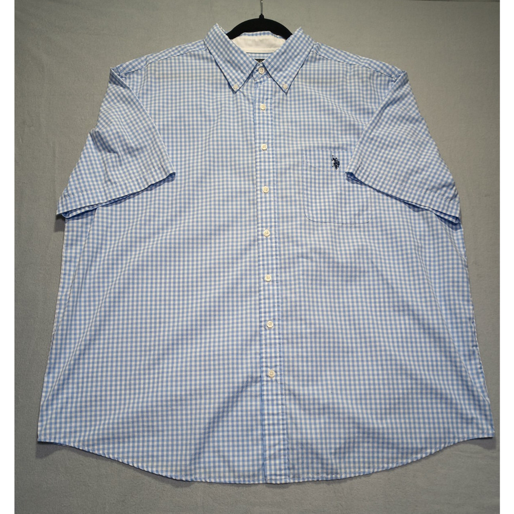 U.S. Polo Assn Men's 2XL Blue White Checkered Button Up Shirt Cotton Blend